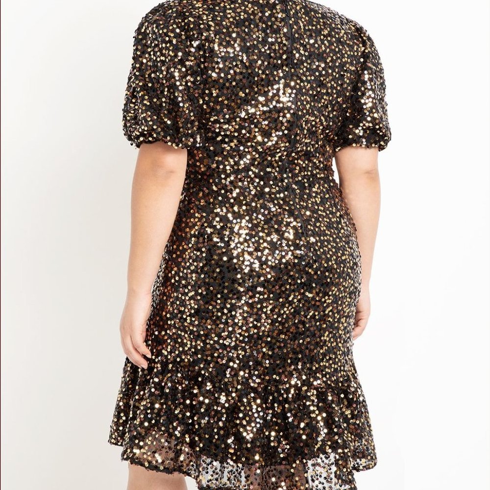 Eloquii Puff Sleeve Sequin Dress with Flounce - Picture 3 of 4